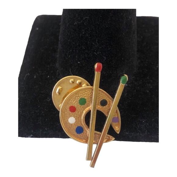 Vintage Artist's Palette Brush Paints Gold Tone Pin/Brooch - Picture 4 of 8